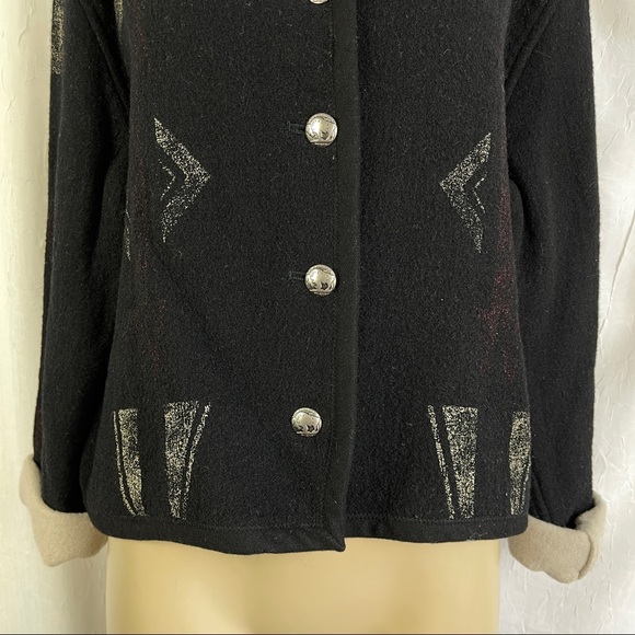 🚫SOLD🚫 Chico’s Southwestern Black Red Aztec Print Buffalo Nickel Buttons Wool - Picture 8 of 16